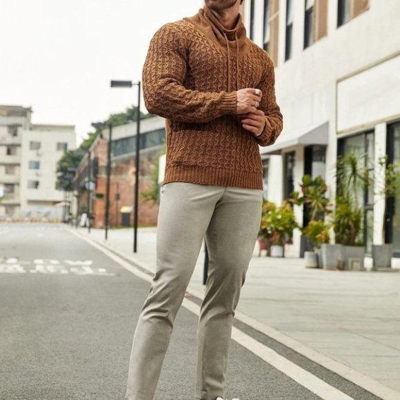 Brown Mens Knit Cowl Neck Sweater - Picture 4 of 4